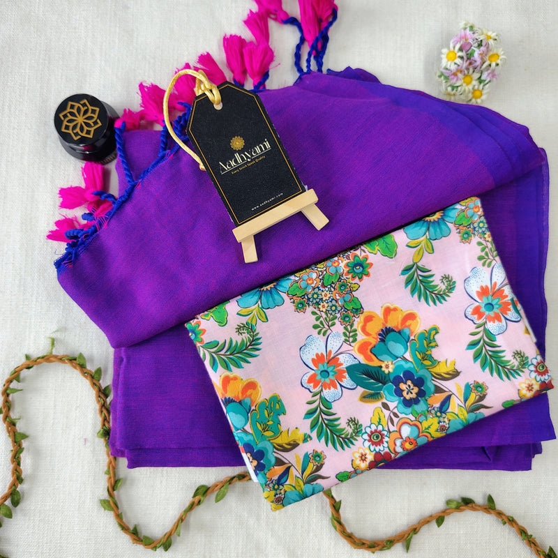 Purple Handloom Cotton Saree With Designer Blouse