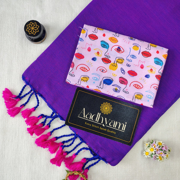 Purple Handloom Cotton Saree With Designer Blouse