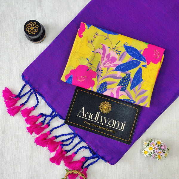 Purple Handloom Cotton Saree With Designer Blouse