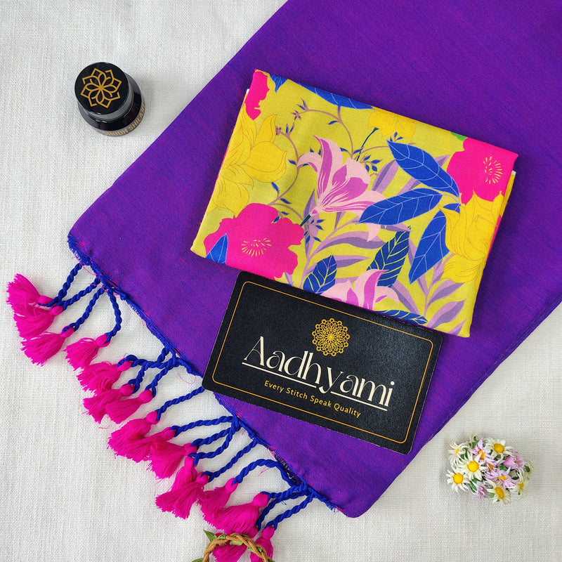 Purple Handloom Cotton Saree With Designer Blouse