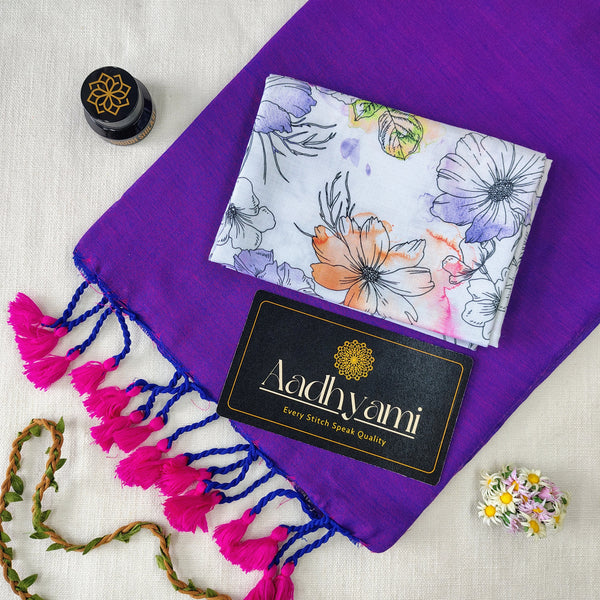 Purple Handloom Cotton Saree With Designer Blouse