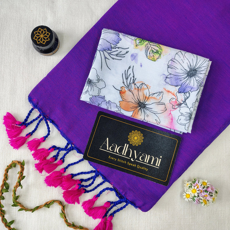 Purple Handloom Cotton Saree With Designer Blouse