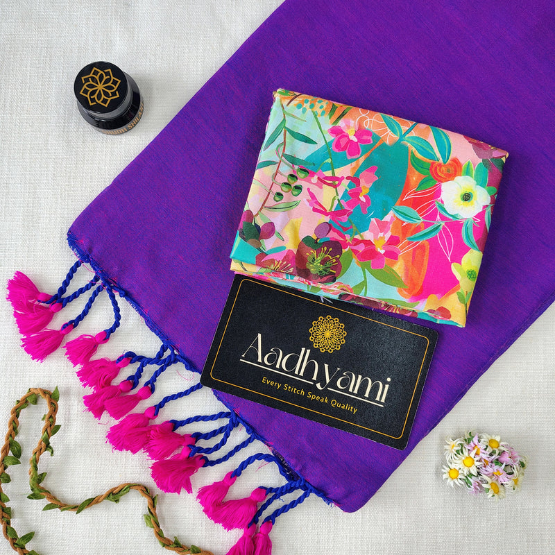 Purple Handloom Cotton Saree With Designer Blouse