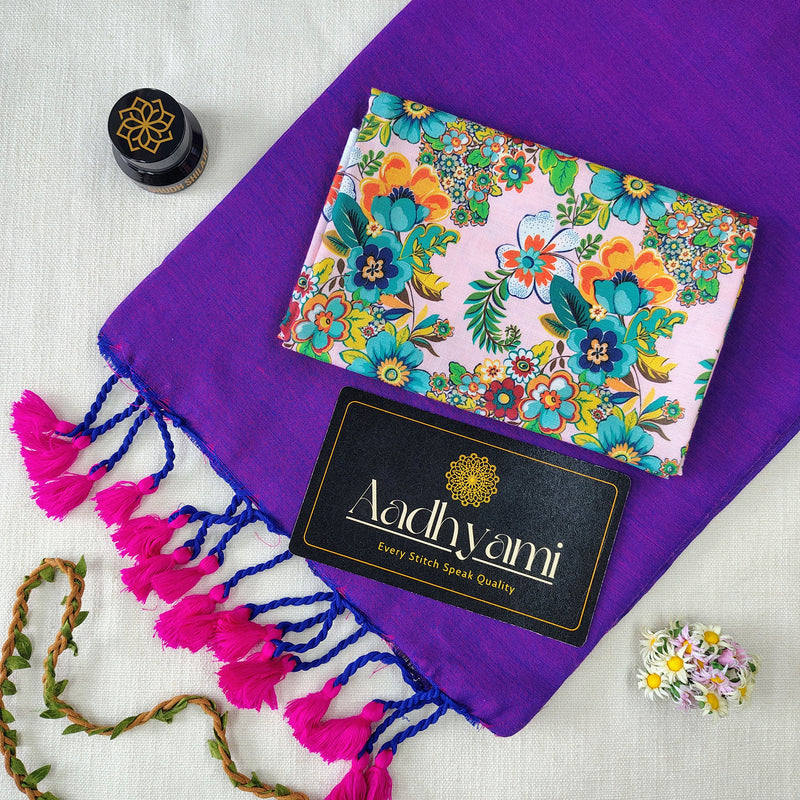 Purple Handloom Cotton Saree With Designer Blouse