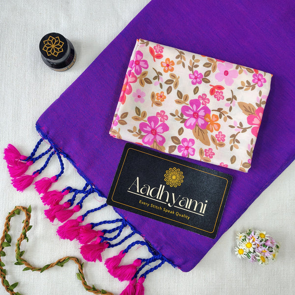 Purple Handloom Cotton Saree With Designer Blouse