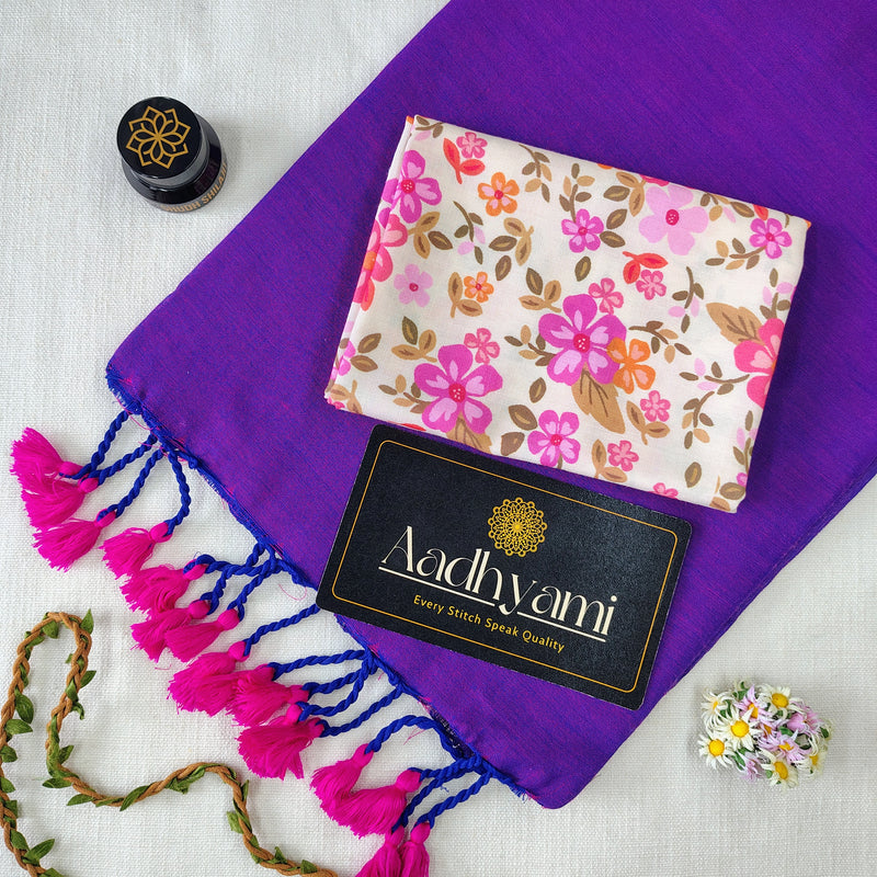Purple Handloom Cotton Saree With Designer Blouse