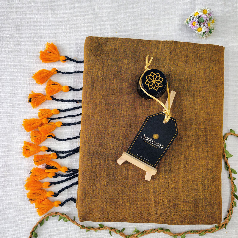 Golden Handloom Cotton Saree With Designer Blouse