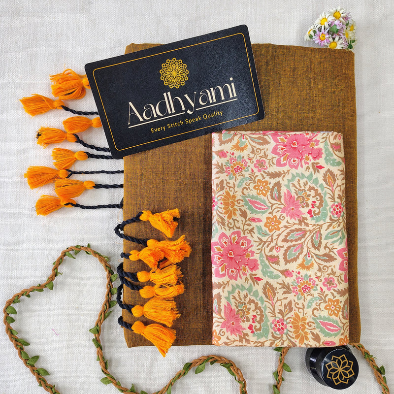 Golden Handloom Cotton Saree With Designer Blouse