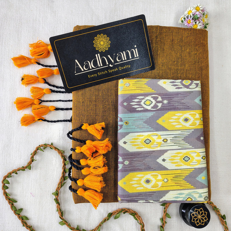 Golden Handloom Cotton Saree With Designer Blouse