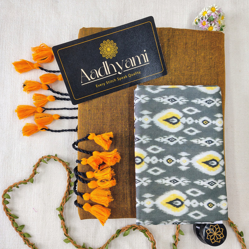 Golden Handloom Cotton Saree With Designer Blouse