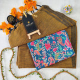 Golden Handloom Cotton Saree With Designer Blouse