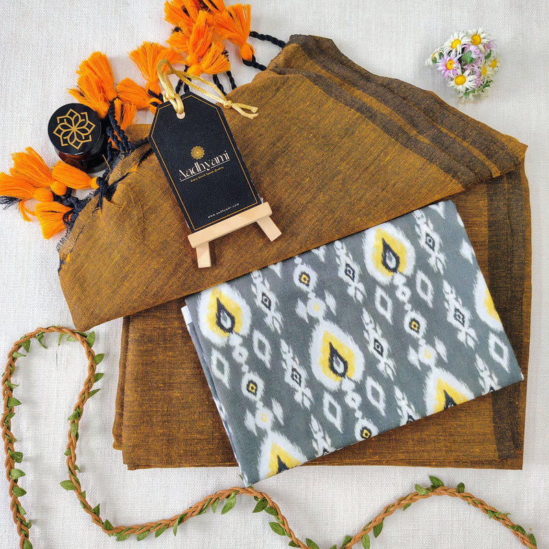 Golden Handloom Cotton Saree With Designer Blouse