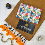 Golden Handloom Cotton Saree With Designer Blouse