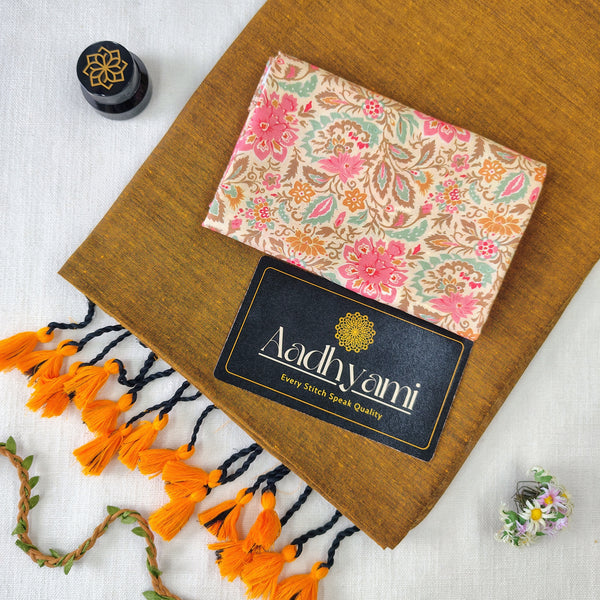 Golden Handloom Cotton Saree With Designer Blouse