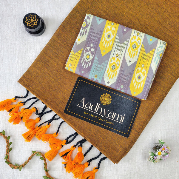 Golden Handloom Cotton Saree With Designer Blouse