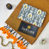 Golden Handloom Cotton Saree With Designer Blouse