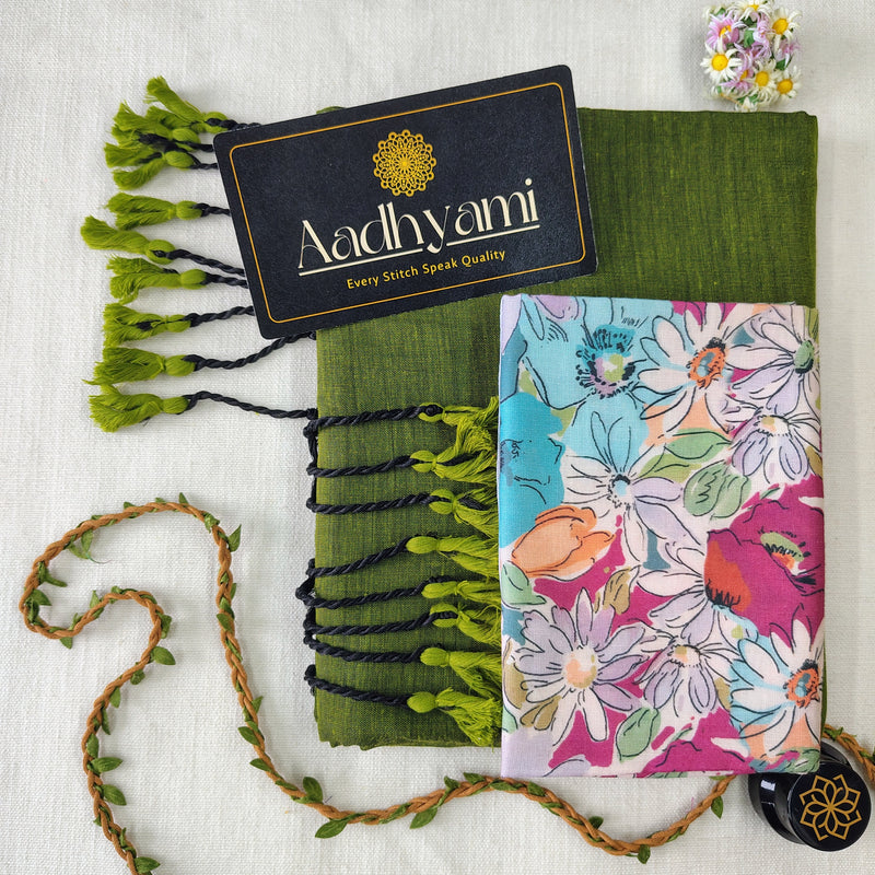 Green Handloom Cotton Saree With Designer Blouse