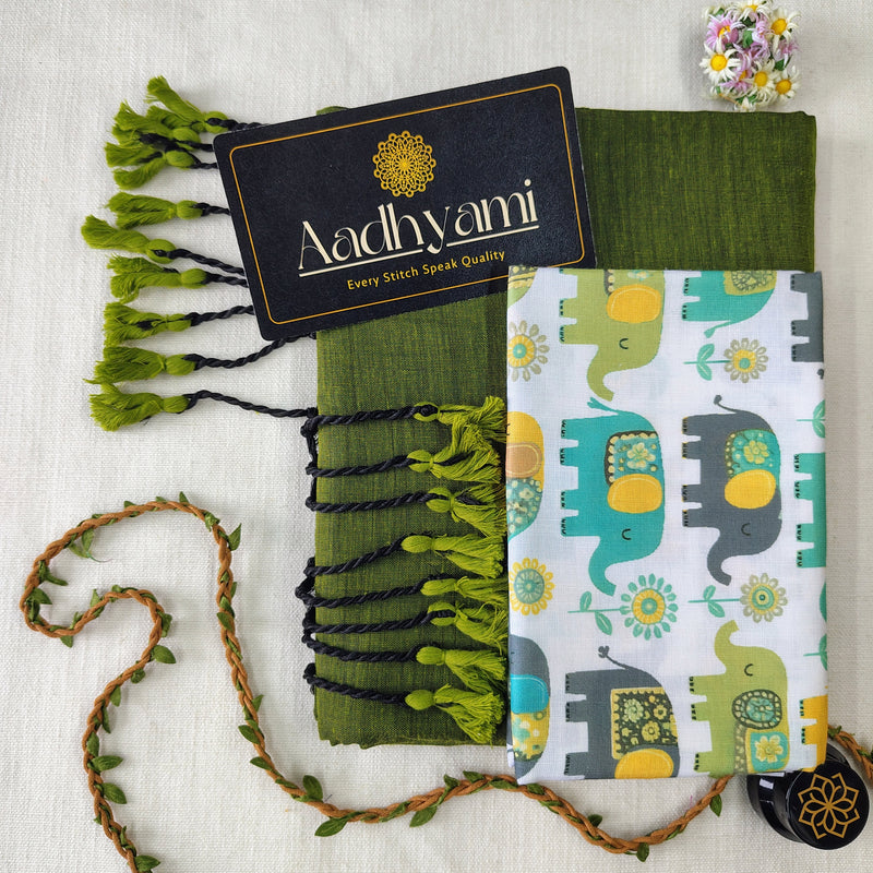 Green Handloom Cotton Saree With Designer Blouse