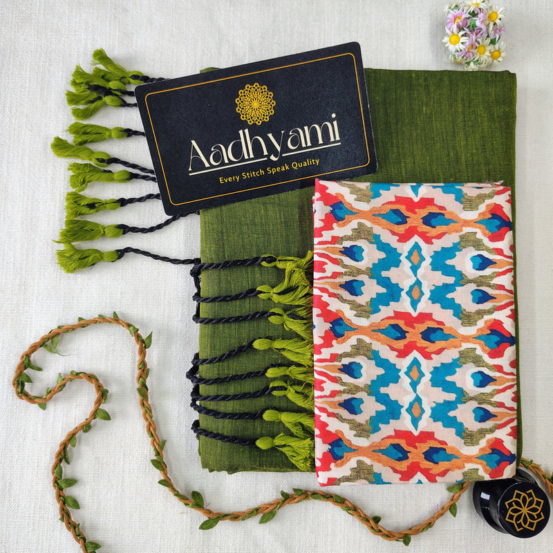 Green Handloom Cotton Saree With Designer Blouse