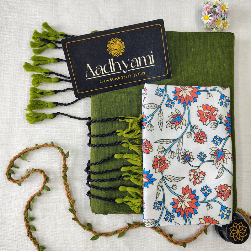 Green Handloom Cotton Saree With Designer Blouse