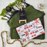 Green Handloom Cotton Saree With Designer Blouse