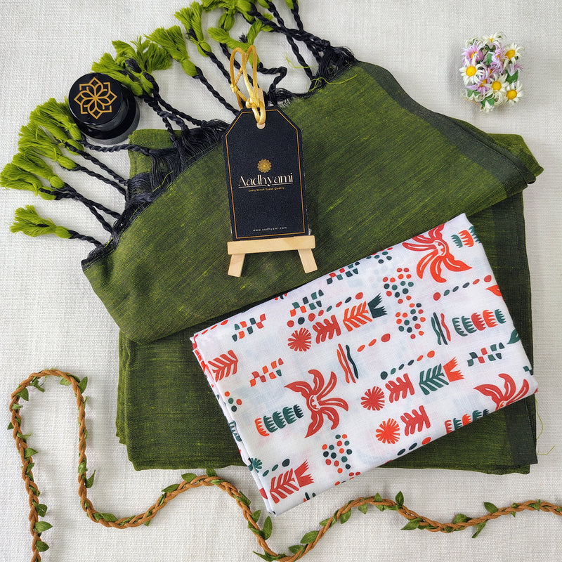 Green Handloom Cotton Saree With Designer Blouse