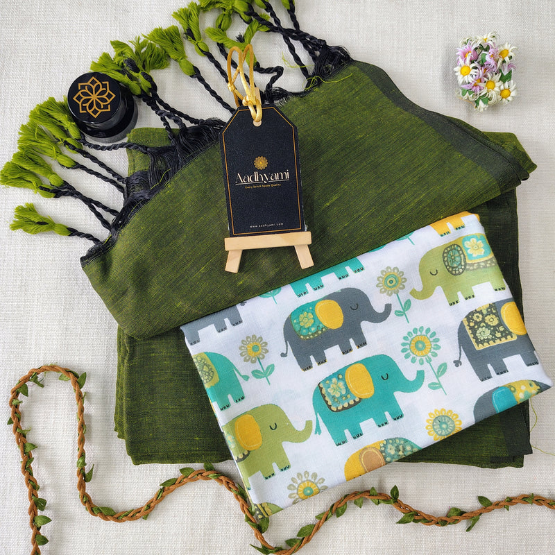 Green Handloom Cotton Saree With Designer Blouse