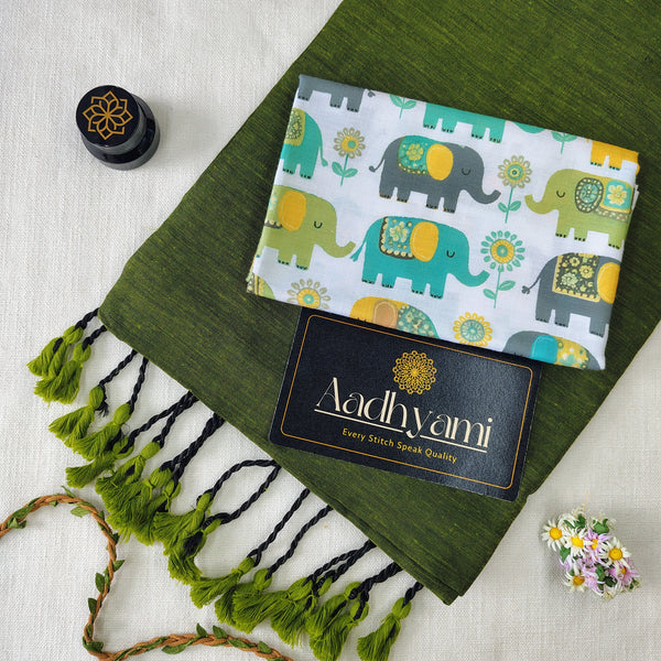 Green Handloom Cotton Saree With Designer Blouse