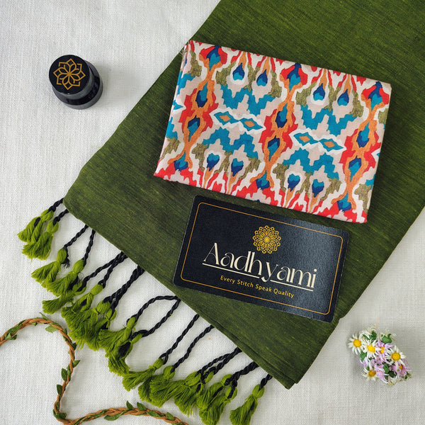 Green Handloom Cotton Saree With Designer Blouse