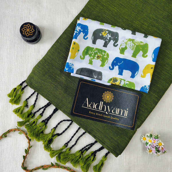 Green Handloom Cotton Saree With Designer Blouse