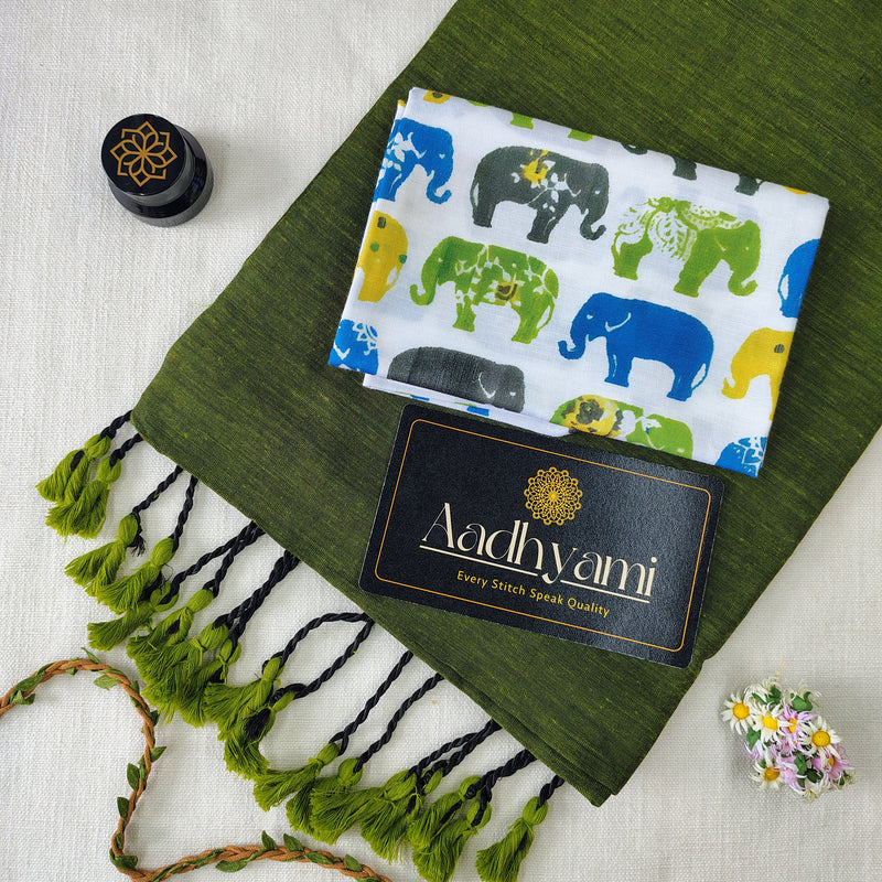 Green Handloom Cotton Saree With Designer Blouse