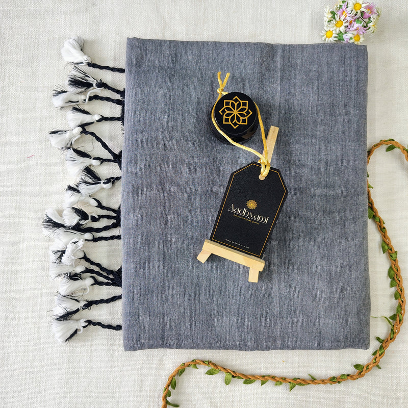 Light Grey Handloom Cotton Saree With Designer Blouse