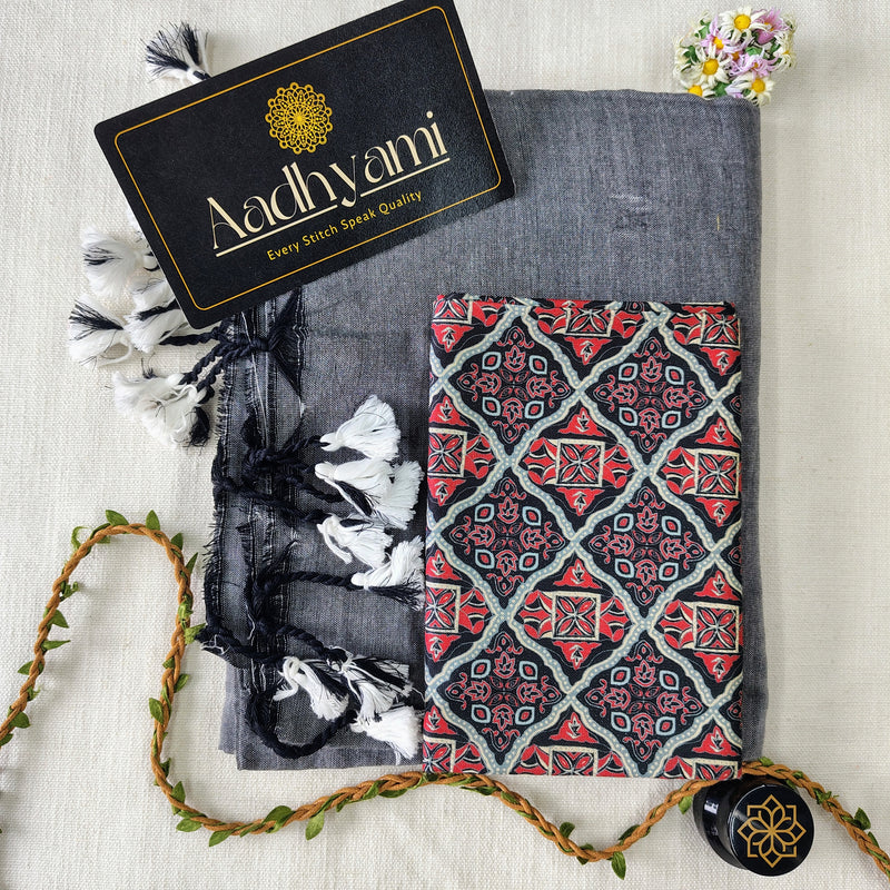 Light Grey Handloom Cotton Saree With Designer Blouse