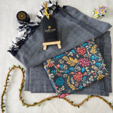 Light Grey Handloom Cotton Saree With Designer Blouse