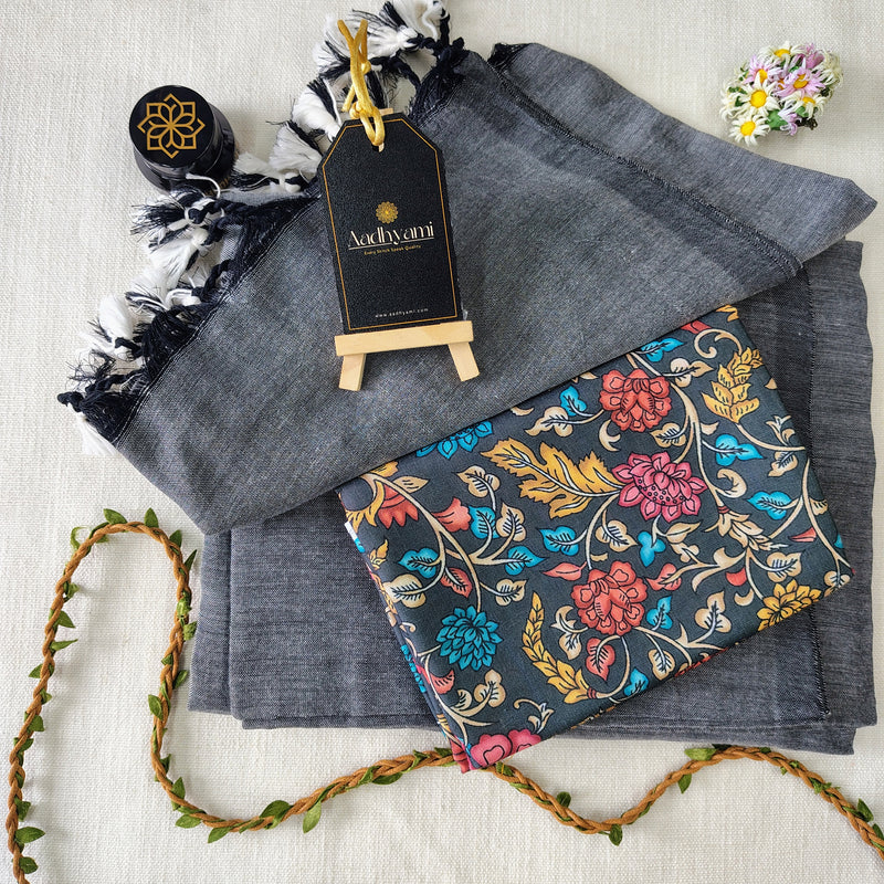 Light Grey Handloom Cotton Saree With Designer Blouse