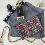 Light Grey Handloom Cotton Saree With Designer Blouse