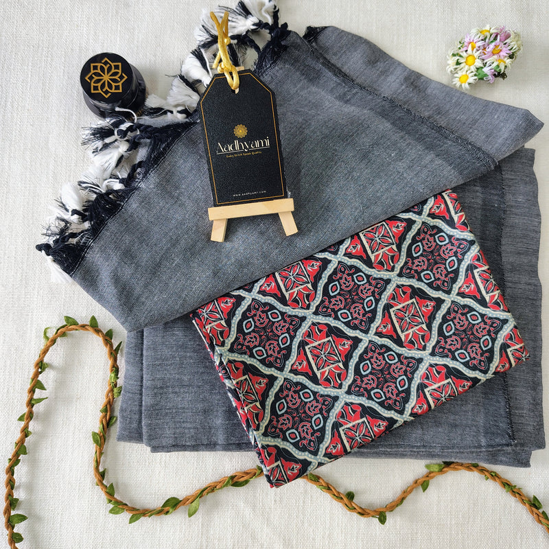 Light Grey Handloom Cotton Saree With Designer Blouse