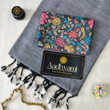 Light Grey Handloom Cotton Saree With Designer Blouse