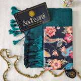 Rama Handloom Cotton Saree With Designer Blouse