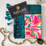 Rama Handloom Cotton Saree With Designer Blouse