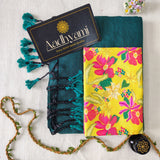 Rama Handloom Cotton Saree With Designer Blouse