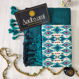 Rama Handloom Cotton Saree With Designer Blouse