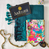 Rama Handloom Cotton Saree With Designer Blouse