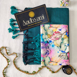 Rama Handloom Cotton Saree With Designer Blouse