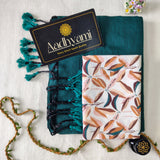 Rama Handloom Cotton Saree With Designer Blouse