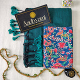 Rama Handloom Cotton Saree With Designer Blouse