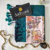 Rama Handloom Cotton Saree With Designer Blouse