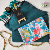 Rama Handloom Cotton Saree With Designer Blouse