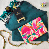 Rama Handloom Cotton Saree With Designer Blouse