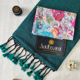 Rama Handloom Cotton Saree With Designer Blouse